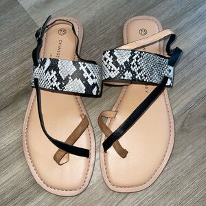 Chinese Laundry Snakeskin Black Sandals